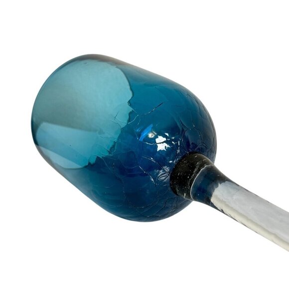 Unique Broken Pattern, Hand-Blown Deep Blue Glass Candle Holder 11.5" Tall - Picture 2 of 13